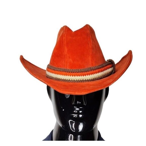 Vintage 70s Western Velvet Rust Tone Wool Braided Stripe Band Cowboy Hat Medium - Picture 1 of 10